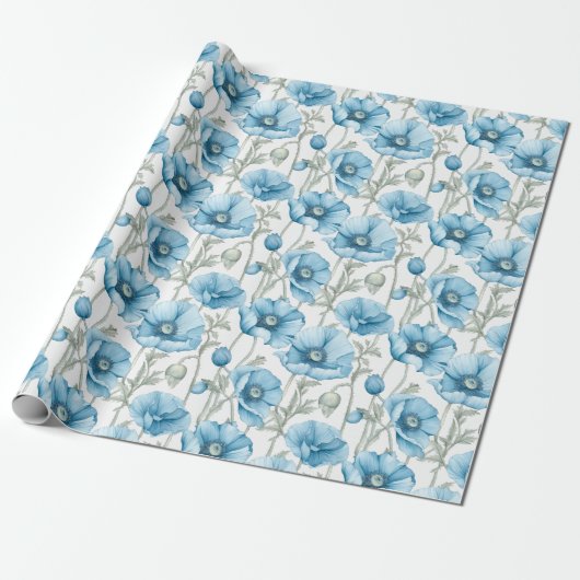 Blue Himalayan Poppy Seamless Floral Geschenkpapier (Ungerollt)