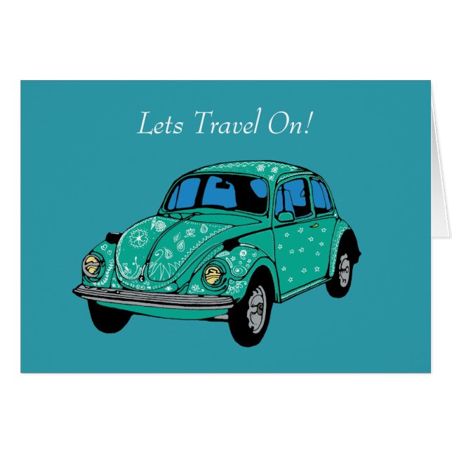 Blue Hippie Car Zeichnend Postkarte (Vorderseite (Horizontal))