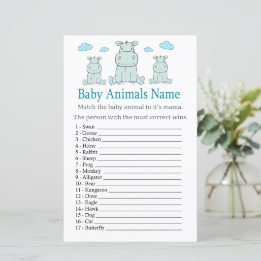 Blue Hippo Baby Animals Name Game (Stehend Vorderseite)