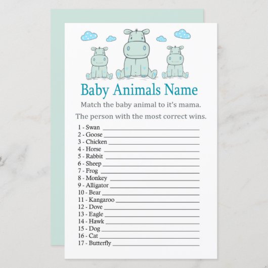 Blue Hippo Baby Animals Name Game (Vorne/Hinten)