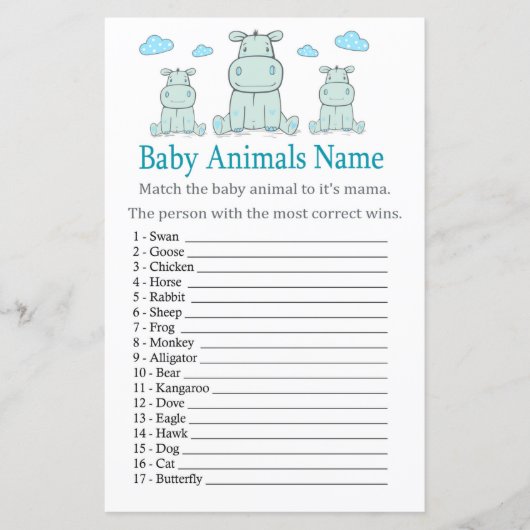 Blue Hippo Baby Animals Name Game (Vorderseite)