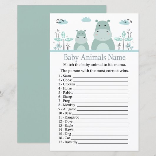 Blue Hippo Baby Animals Name Game (Vorne/Hinten)