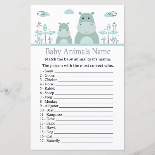 Blue Hippo Baby Animals Name Game (Vorderseite)