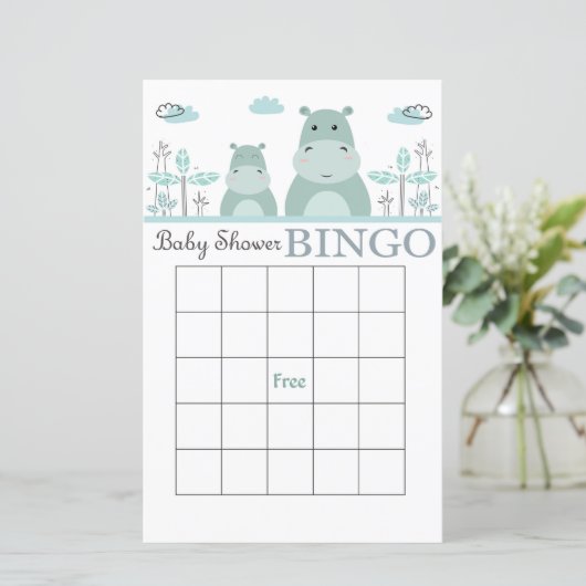 Blue Hippo Baby Duschbingcard (Stehend Vorderseite)