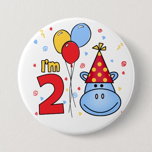 Blue Hippo Face 2. Geburtstag Button (Vorderseite)