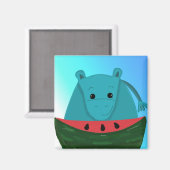Blue Hippopotamus mit Watermelon Slice Magnet (Vorderseite/Rückseite)