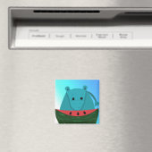 Blue Hippopotamus mit Watermelon Slice Magnet (In Situ (Geschirrspüler))