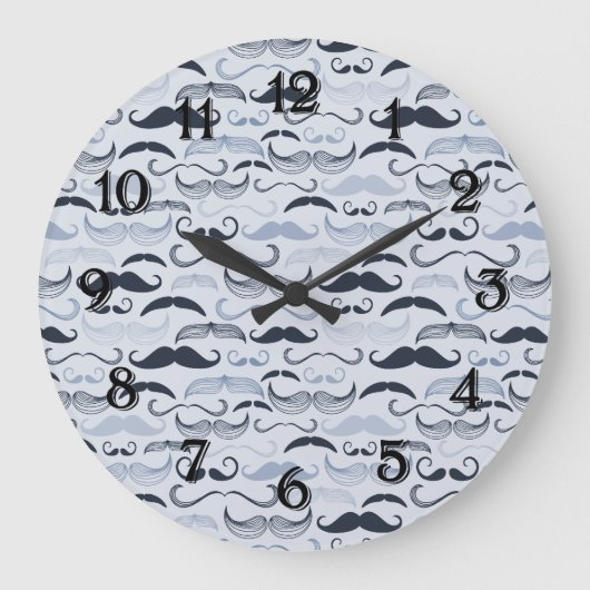 Blue Hipster Mustaches Große Wanduhr (Vorderseite)