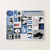 Blue Hockey Elements Stick Puck Player Puzzle (Horizontal)
