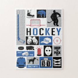 Blue Hockey Elements Stick Puck Player Puzzle