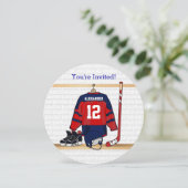 Blue Hockey Jersey Geburtstagsparty Einladung (Stehend Vorderseite)