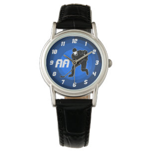 Blue Hockey Player Silhouette Armbanduhr