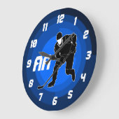 Blue Hockey Player Silhouette Große Wanduhr (Winkel)