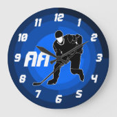 Blue Hockey Player Silhouette Große Wanduhr (Vorderseite)