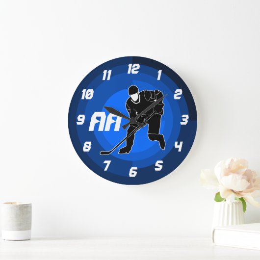 Blue Hockey Player Silhouette Große Wanduhr (Zuhause)