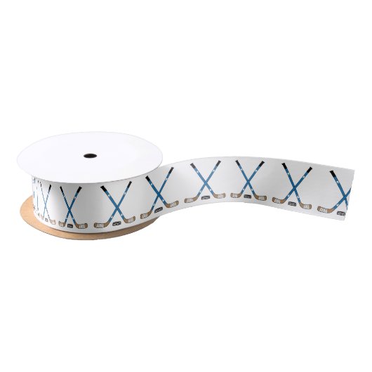 Blue Hockey Sticks und Puck Satin Ribbon Satinband (Spule)