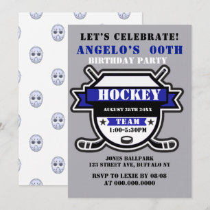 Blue Hockey Thema Birthday Party Einladungen