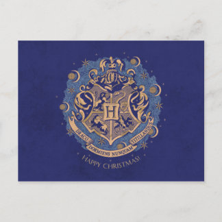 Blue HOGWARTS™ Wappen Holiday Wreath Feiertagspostkarte