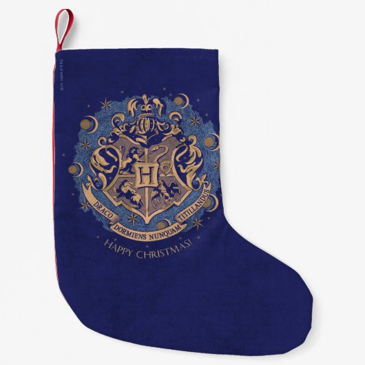 Blue HOGWARTS™ Wappen Holiday Wreath Kleiner Weihnachtsstrumpf (Vorderseite)