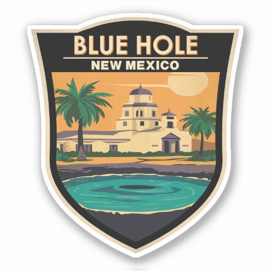 Blue Hole New Mexico Reisen Art Abzeichen Aufkleber (Vorderseite)