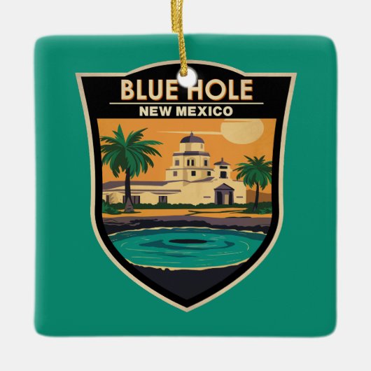 Blue Hole New Mexico Reisen Art Abzeichen Keramikornament (Vorderseite)
