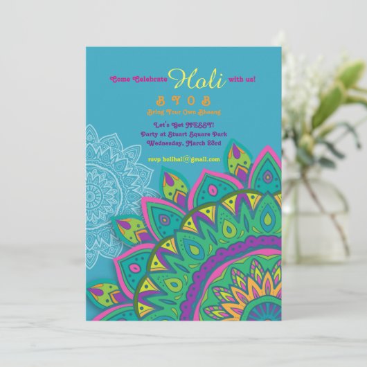 Blue Holi Einladung (Stehend Vorderseite)
