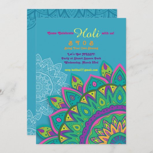Blue Holi Einladung (Vorne/Hinten)