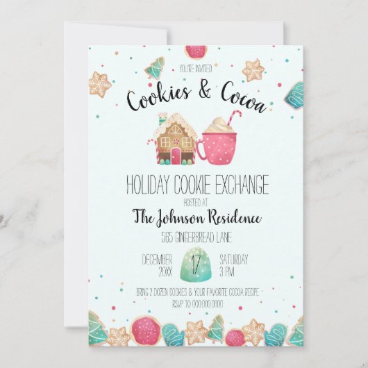 Blue Holiday Cookie Exchange Cookies & Kakao-Party Einladung (Vorderseite)