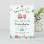 Blue Holiday Cookie Exchange Cookies & Kakao-Party Einladung (Stehend Vorderseite)