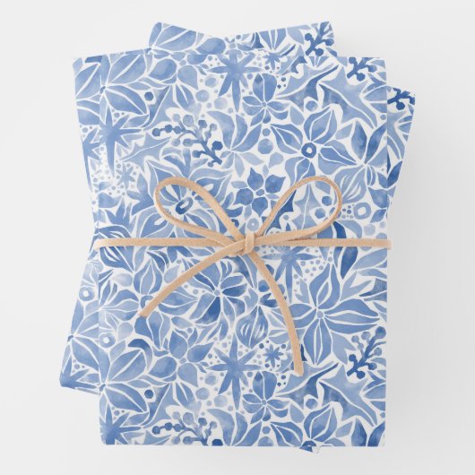 Blue Holiday Floral Geschenkpapier Set (Beispiel)