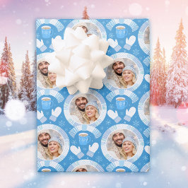 Blue Holiday Foto Wrapping Paper Sheets Geschenkpapier Set