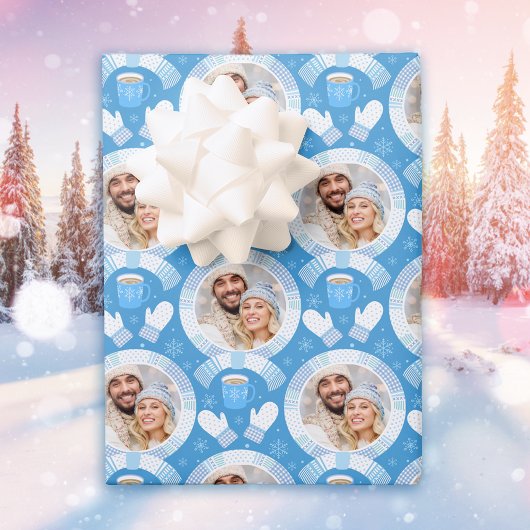 Blue Holiday Foto Wrapping Paper Sheets Geschenkpapier Set