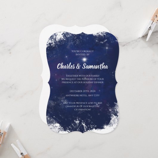 Blue Holiday Greetings Card Christmas Invitation Einladung (Vorderseite/Rückseite Beispiel)