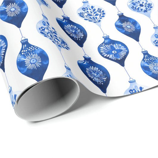 Blue Holiday Ornament Pattern Geschenkpapier (Rolleneckpunkt)