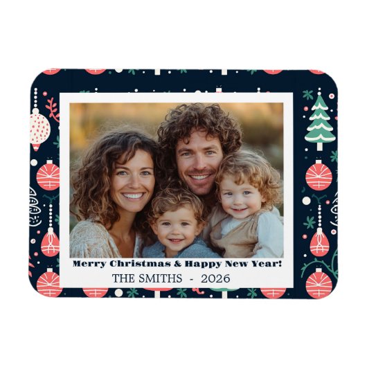 Blue Holiday Print Foto Weihnachten Magnet (Horizontal)