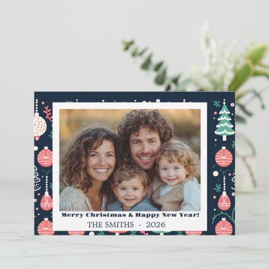 Blue Holiday Print Foto Weihnachtskarte Feiertagskarte (Stehend Vorderseite)