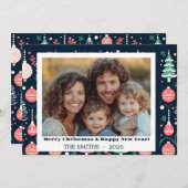 Blue Holiday Print Foto Weihnachtskarte Feiertagskarte (Vorne/Hinten)
