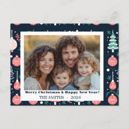 Blue Holiday Print Foto Weihnachtskarte Feiertagspostkarte