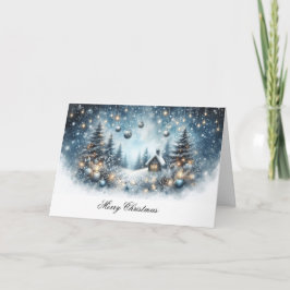 Blue Holiday Snow Scene Frohe Weihnachten Karte