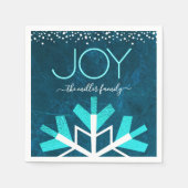 Blue Holiday Snowflake Joy Modern Typografy Name Serviette (Vorderseite)