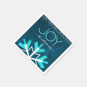 Blue Holiday Snowflake Joy Modern Typografy Name Serviette (Ecke)