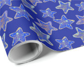 Blue Holiday Stars Wrapping Paper Geschenkpapier (Rolleneckpunkt)