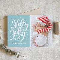 Blue Holly Jolly Hand Lettering Baby Foto