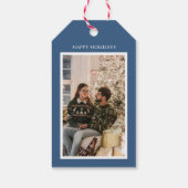 Blue Holly Jolly Weihnachts-Foto und Familienname Geschenkanhänger (Rückseite)