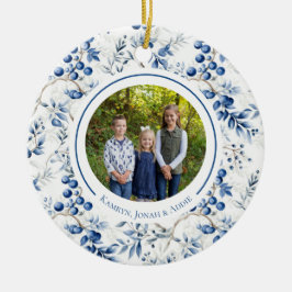 Blue Holly Toile Circle Ornament