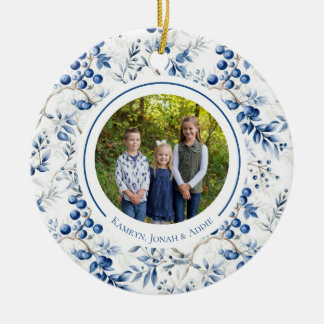 Blue Holly Toile Circle Ornament