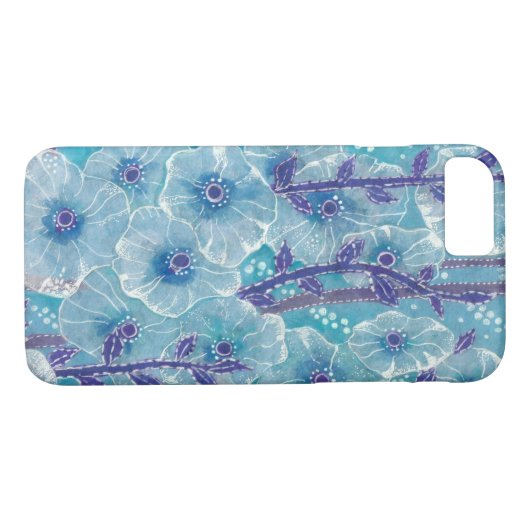 Blue Hollyhock Mallow Malva Blume Blumenbemalung Case-Mate iPhone Hülle (Rückseite (Horizontal))