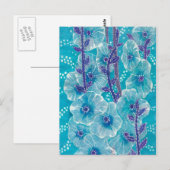 Blue Hollyhock Mallow Malva Blume Blumenbemalung Postkarte (Vorne/Hinten)
