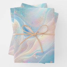Blue Holographic Opal Gold Glitzer Makeup, Beauty Geschenkpapier Set