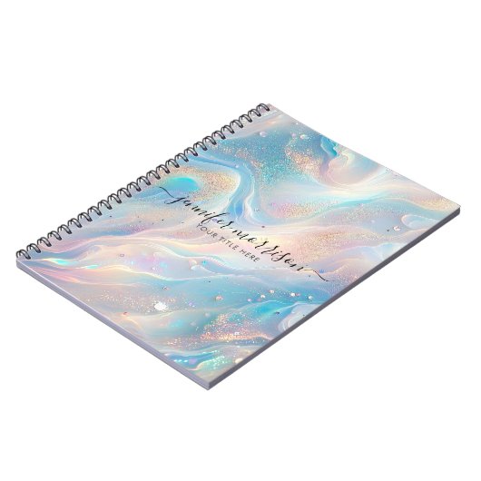 Blue Holographic Opal Gold Glitzer Personalisiert Notizblock (Linke Seite)